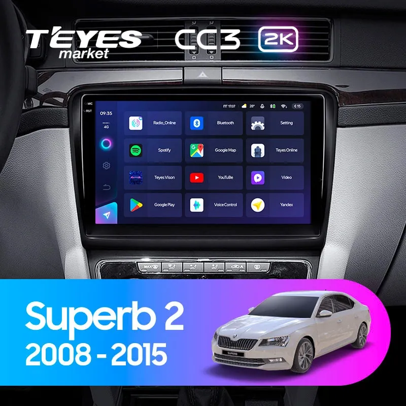 Комплект магнитолы TEYES CC3 2K 10.36" для Skoda Superb II рестайлинг 2013-2015
