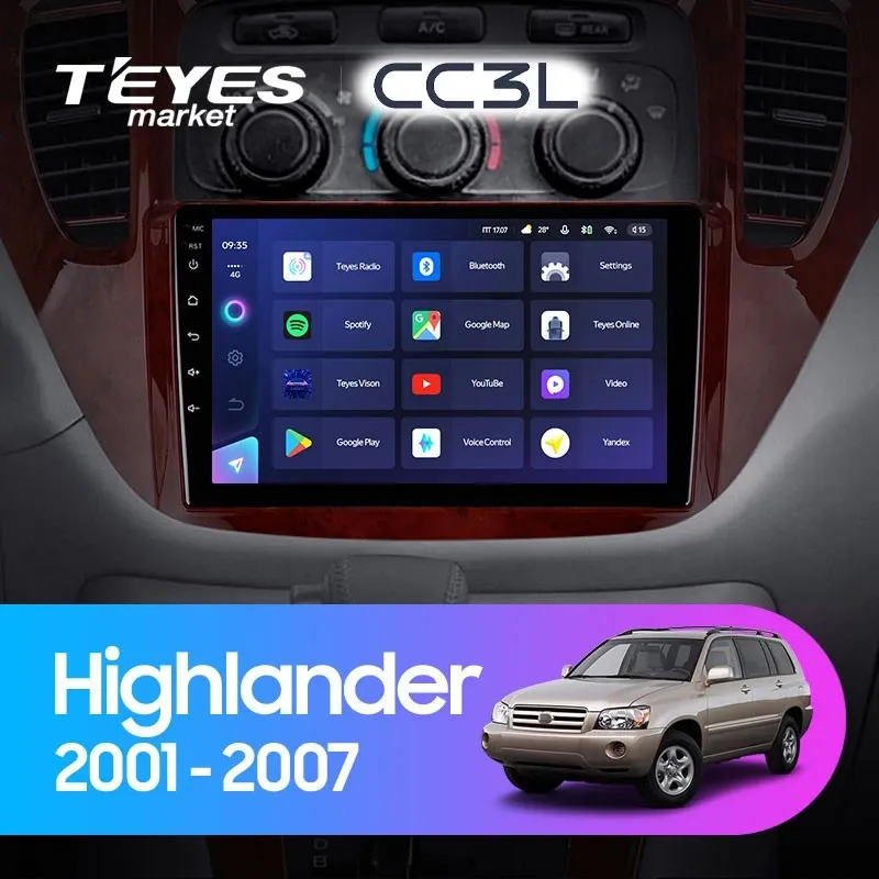 Комплект магнитолы TEYES CC3L 9.0" для Toyota Highlander